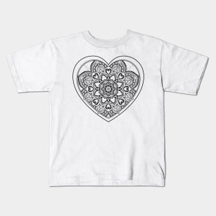 Mandala heart and zentangle patterns Kids T-Shirt